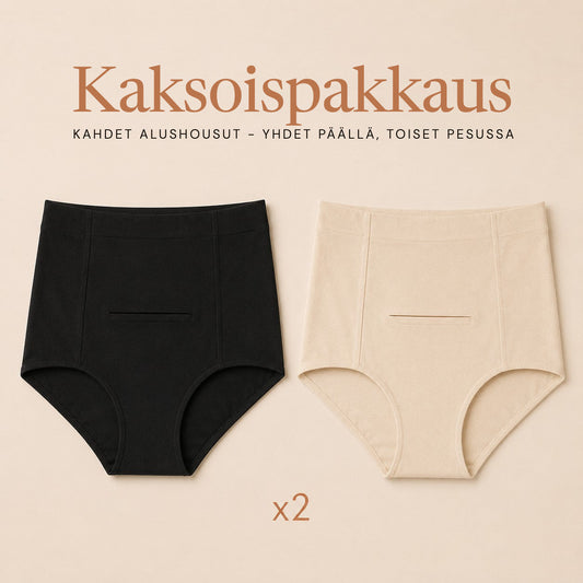 Relievoo Postpartum Soothing Briefs twin pack, two briefs included, one on and one in the wash rvpumpen rvhasar