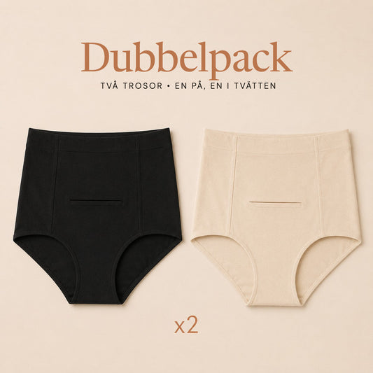 Relievoo Postpartum Soothing Briefs twin pack, two briefs included, one on and one in the wash rvpumpen rvhasar