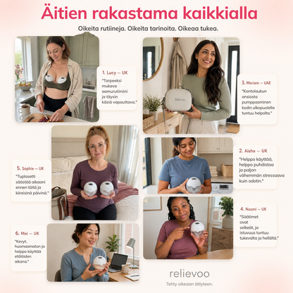 Relievoo M22 PRO2 wearable breast pump customer feedback: six mums share how they use the hands-free double pump at home, at work and on the go, with the Relievoo carrying case rvpumpen rvhasar