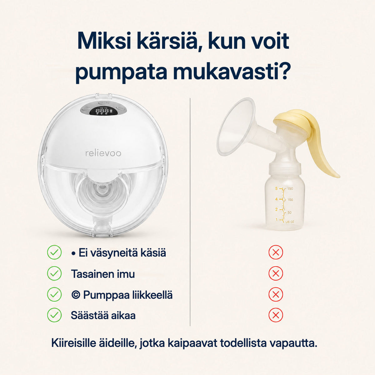 Relievoo M22 PRO2 wearable breast pump vs manual pump comparison: no hand fatigue, consistent suction, express on the go rvhasar