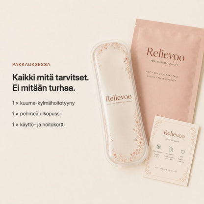 What is in the box: Relievoo perineal therapy pack, soft outer pouch and a use and care card rvpumpen rvhasar