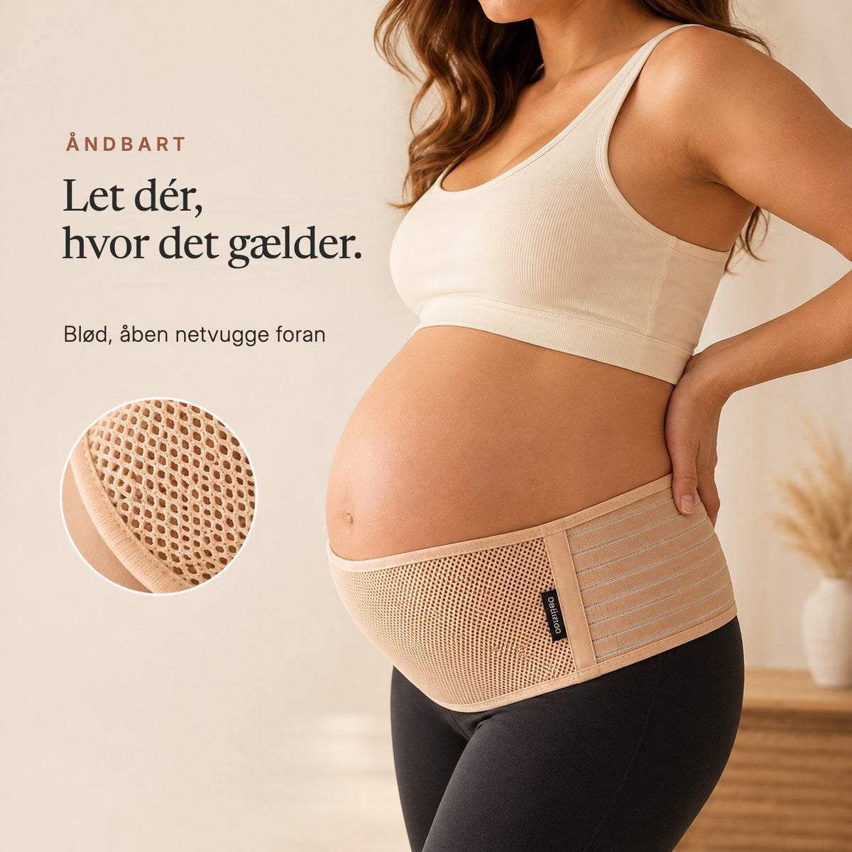 Soft open-mesh front cradle of the Relievoo pregnancy support belt shown in close-up rvpumpen rvhasar